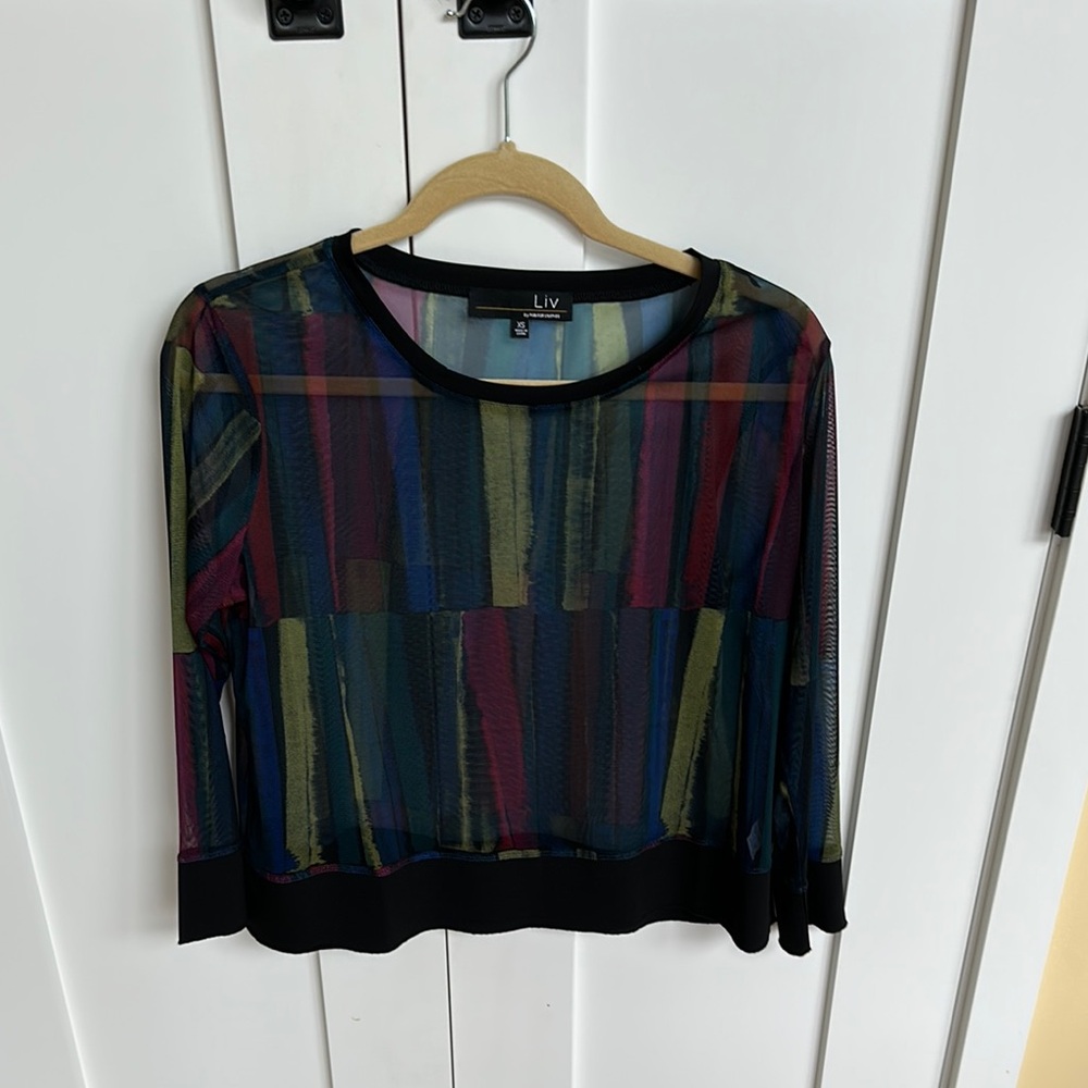 Blue and Red Sheer 3/4 Sleeve Blouse Size XS